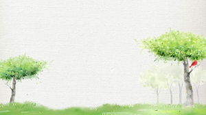 绿色清新水彩树木PPT背景图片