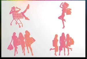 Material de PPT de silueta de gente de compras de comercio electrónico de moda rosa