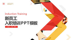 Modelo de PPT de treinamento de iniciação para novos funcionários nas cores vermelha e amarela