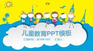 Download del modello ppt di educazione dei bambini dell'infanzia felice dipinta a mano blu