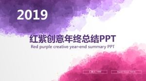 Modèle ppt de résumé de fin d'année créatif aquarelle rouge et violet