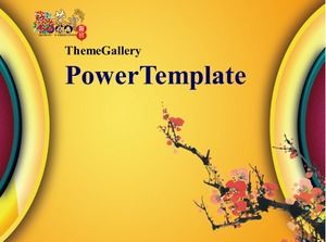 Warna meriah plum blossom template PPT Tahun Baru gaya Cina