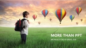 Prairie hot air balloon primary school students creative education PPT template