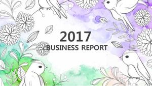 Hand-painted flowers and birds watercolor corporate event planning business PPT template