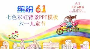Modelo de PPT de fundo colorido arco-íris_Dia das Crianças