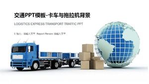 Szablon PPT ruchu - tło ciężarówki i ciągnika