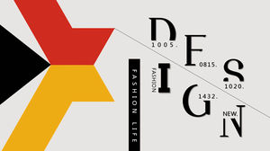 Template PPT desain kreatif gaya Eropa dan Amerika dengan latar belakang poligonal merah dan kuning