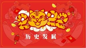 Diga adiós a lo viejo y dé la bienvenida al nuevo año de la plantilla ppt auspiciosa del festival de primavera del tigre