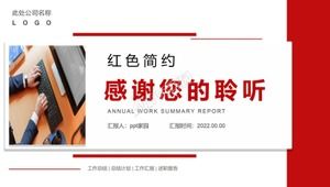 PPT-Vorlage für den roten minimalistischen Arbeitszusammenfassungsbericht