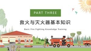 Cartoon focus on fire safety knowledge propaganda ppt template