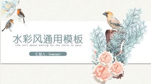 Elegant retro watercolor flowers and birds PPT template