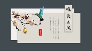 Kart çiçekler ve kuşlar güzel Çin tarzı PPT şablonu