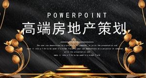 High-end atmospheric frosted black gold background real estate project planning PPT template