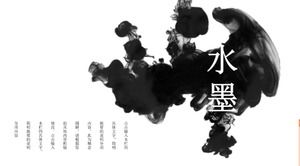 Basit ve zarif basit bir atmosfer mürekkep lekesi süsleme Çin tarzı genel PPT şablonu