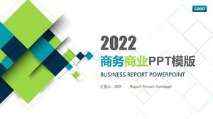 Templat PPT laporan bisnis kotak biru dan hijau