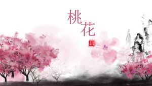 Piękny kwiat brzoskwini Szablon atramentu w stylu chińskim ppt