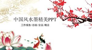 Șablon ppt frumos de cerneală de flori de prun în stil chinezesc