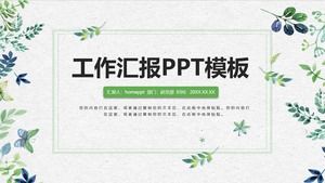 Plantilla PPT de informe de trabajo de adorno de planta de mariposa de acuarela verde fresca