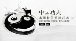 Einfache Tuschemalerei im chinesischen Stil und Kalligrafie-Tai-Chi-Klatsch-ppt-Vorlage
