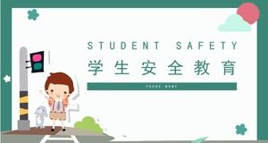 Niedliche Cartoon-Scherenschnitt-Hintergrundstudenten öffnen PPT-Vorlage für die Sicherheitserziehung auf dem Schulcampus