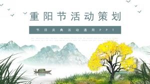Güzel antik kafiye Çin mürekkebi tarzı arka plan Çift Dokuzuncu Festival etkinliği planlama PPT şablonu