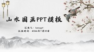 Plantilla PPT general de fondo de estilo de pintura china de paisaje de rima antigua hermosa