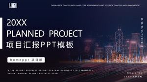 Modelo de PPT de relatório de projeto com fundo de cena noturna da cidade