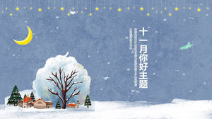 November halo template PPT dengan latar belakang langit malam salju kartun biru