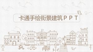 Modelo de PPT de fundo de construção de vista de rua pintada à mão de desenho animado download gratuito