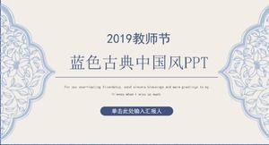 Eleganter blauer und weißer blauer und weißer Porzellanhintergrund PPT-Vorlage des Lehrertages im chinesischen Stil