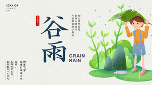 المطر الحبوب الشمسية مقدمة قالب PPT مع خلفية صبي الكرتون ممطر
