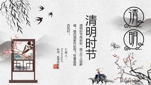 Elegante Qingming-Saison PPT-Vorlage mit grauer Tinte