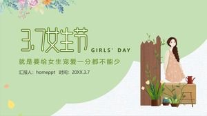 녹색 작은 신선한 37 소녀의 날 행사 계획 계획 PPT 템플릿