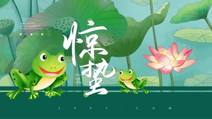 Kreskówka lotosowy liść żaby tło Jingzhe termin słoneczny szablon PPT