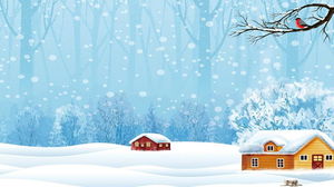 İki karikatür kış ormanı küçük ev PPT arka plan resmi