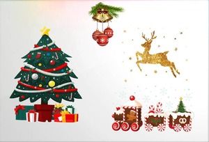 Christmas tree golden reindeer Christmas train PPT material