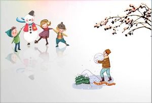 Caqui muñeco de nieve nevado de dibujos animados y otro material PPT de invierno