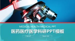 Modello PPT di ricerca medica medica con sfondo al microscopio