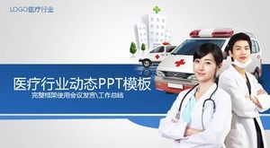 Modelo de PPT de emergência hospitalar com fundo de ambulância médica