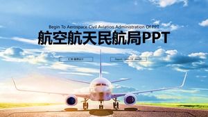 Modello PPT per la logistica del trasporto aereo dell'amministrazione dell'aviazione civile aerospaziale blu-verde