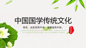 Yeşil Çin geleneksel kültürü lotus PPT şablonu