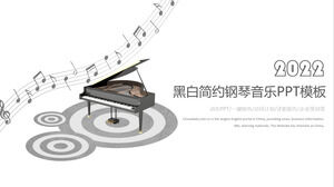 Șablon PPT alb-negru de modă simplă performanță la pian muzică educație artistică