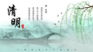 Wiosenna wierzba jaskółka most łukowy Szablon Qingming Festival PPT