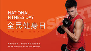 Modello PPT della giornata nazionale di fitness di moda dinamica di colore rosso e arancione