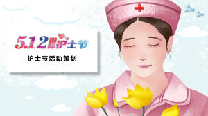 美しい看護師のイラストの背景を持つ国際看護師の日のテーマPPTテンプレート