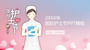 Internationaler Tag der Krankenschwestern PPT-Vorlage mit Cartoon-Krankenschwester-Hintergrund