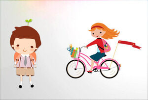 Cuatro juegos de niños de dibujos animados montando en bicicleta material PPT