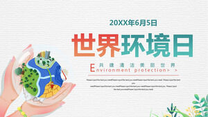 Modelo de PPT do Dia Mundial do Meio Ambiente segurando o fundo da terra