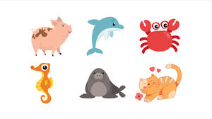 30 lindos animales de dibujos animados, frutas, postres, transporte iconos vectoriales ppt