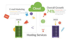 Server teknologi cloud cloud ungu hijau menghosting grafik PPT